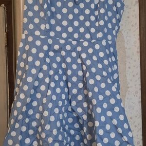 Stylish Blue Dress with White Polka Dots